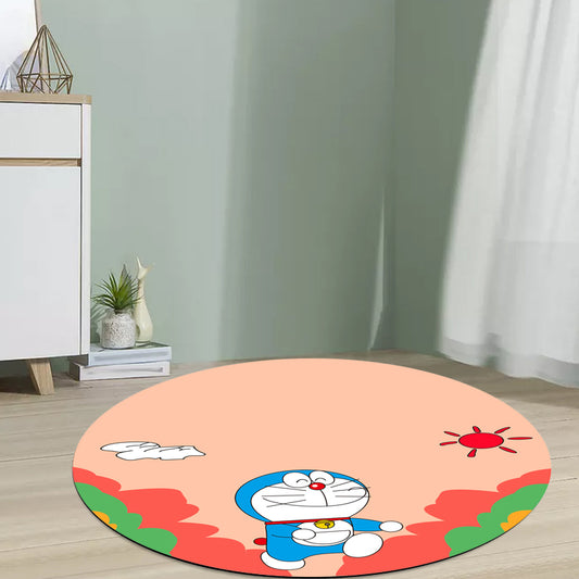 Kids Cartoon Cat Pattern Rug Pink and Red Polyester Rug Washable Pet Friendly Non-Slip Area Rug for Child's Bedroom