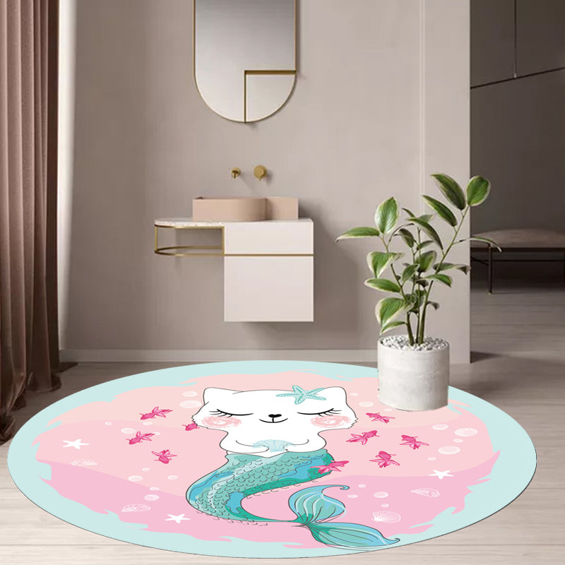 Kids Cartoon Cat Pattern Rug Pink and Red Polyester Rug Washable Pet Friendly Non-Slip Area Rug for Child's Bedroom Pink Clearhalo 'Area Rug' 'Rug' 1717249
