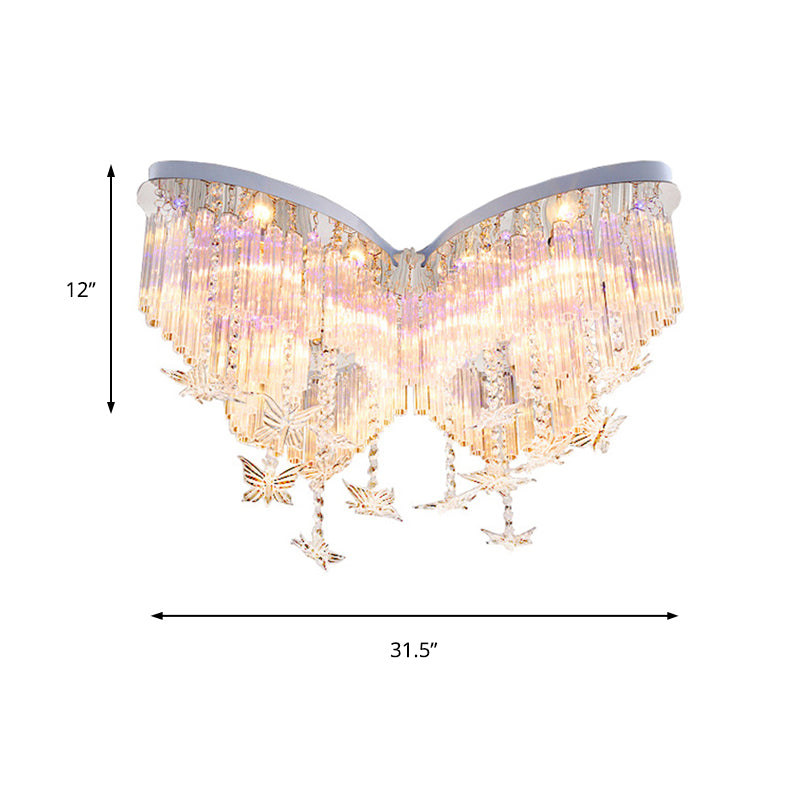 Glittering Butterfly Ceiling Lamp Romantic Clear Crystal Ceiling Mount Light for Kindergarten Clearhalo 'Ceiling Lights' 'Close To Ceiling Lights' 'Close to ceiling' 'Flush mount' Lighting' 171726