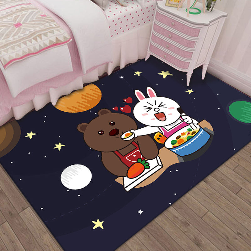 Unique Cartoon Animal Pattern Rug Black and Blue Kids Rug Polyester Pet ...