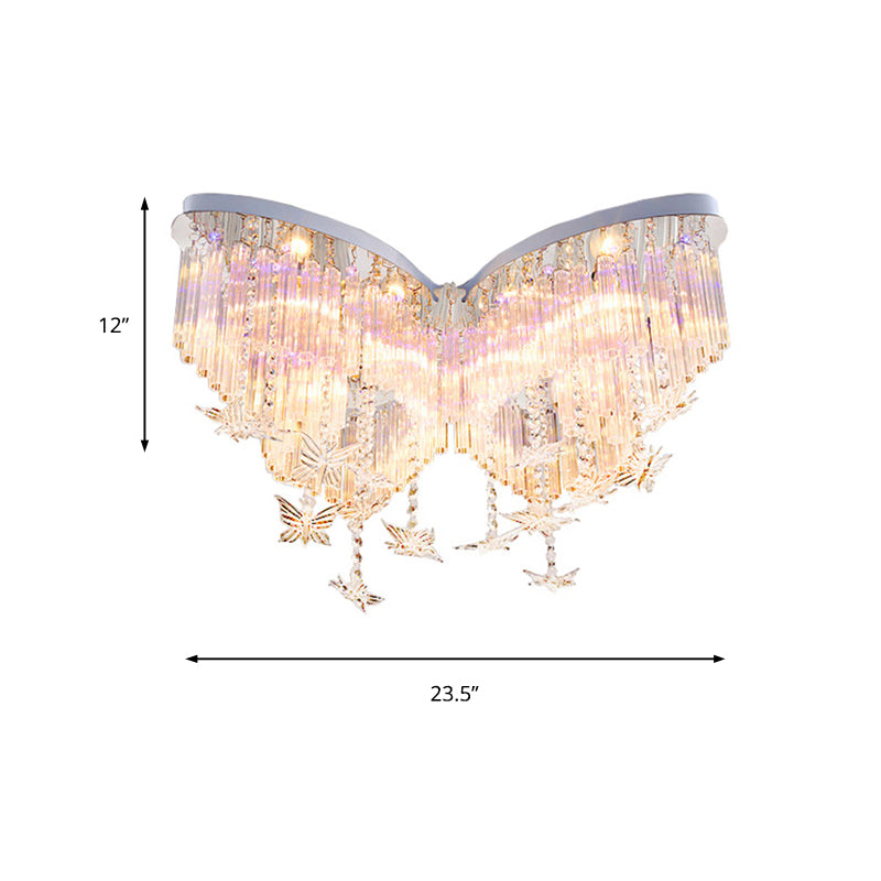 Glittering Butterfly Ceiling Lamp Romantic Clear Crystal Ceiling Mount Light for Kindergarten Clearhalo 'Ceiling Lights' 'Close To Ceiling Lights' 'Close to ceiling' 'Flush mount' Lighting' 171727