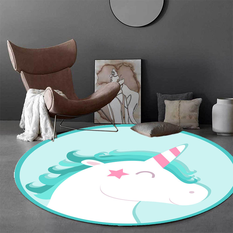 Pink and Blue Kids Rug Polyester Cartoon Animal Pattern Rug Pet Friendly Washable Anti-Slip Backing Carpet for Decoration Blue Clearhalo 'Area Rug' 'Rug' 1717388