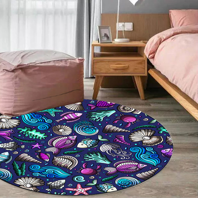 Multicolor Kids Rug Polyester Cartoon Animal Pattern Rug Pet Friendly Washable Anti-Slip Backing Carpet for Decoration Dark Blue Clearhalo 'Area Rug' 'Rug' 1717425