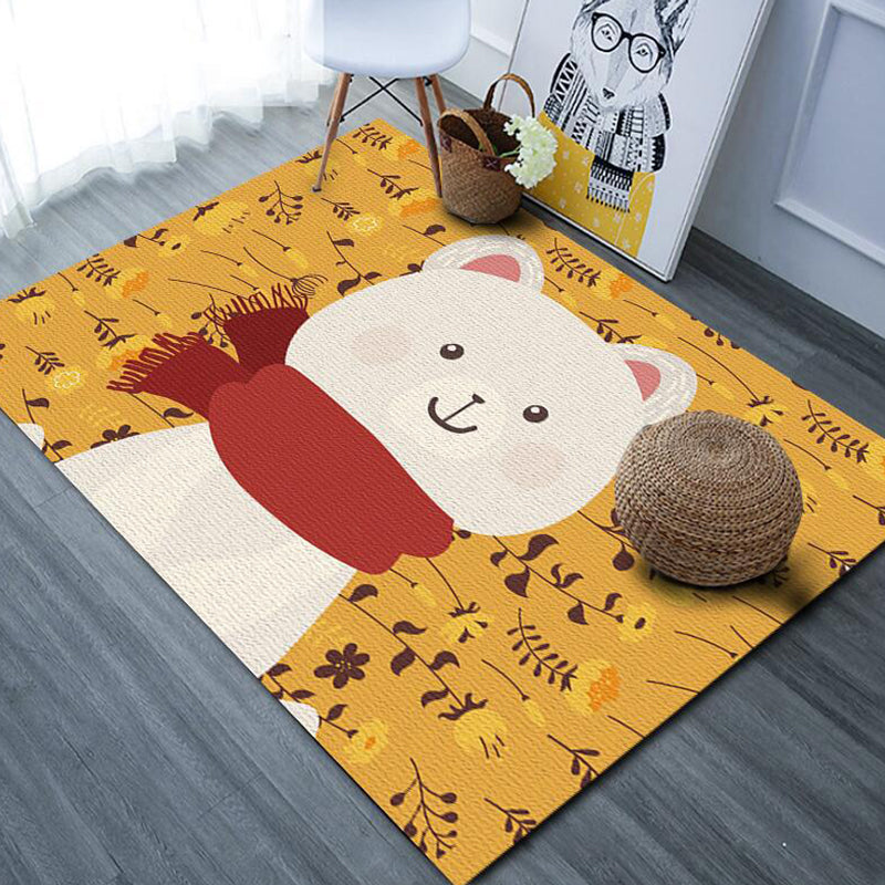 Cute Cartoon Animal Pattern Rug with Fish Multicolor Kids Rug Polyester Washable Pet Friendly Anti-Slip Carpet for Children's Room Dark Yellow Clearhalo 'Area Rug' 'Rug' 1717486