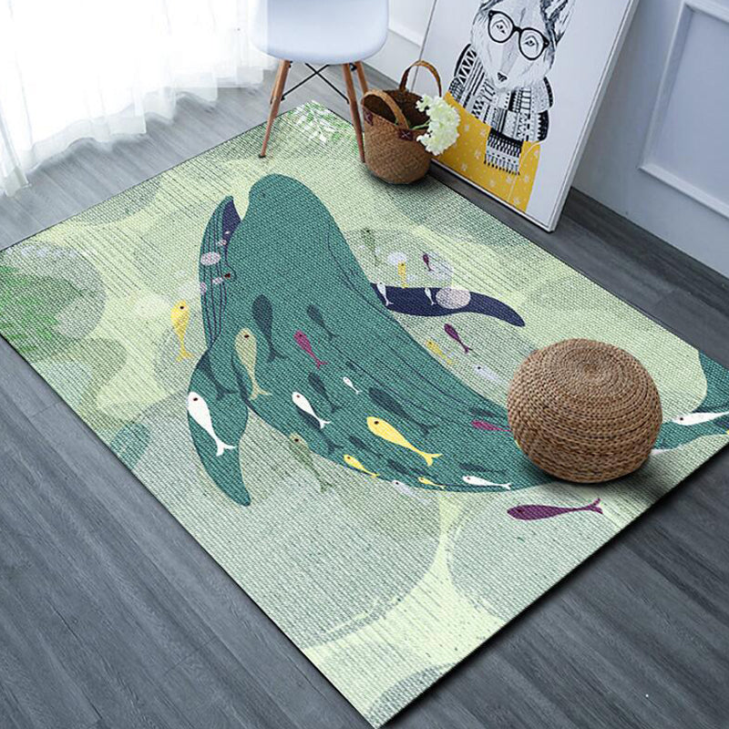 Cute Cartoon Animal Pattern Rug with Fish Multicolor Kids Rug Polyester Washable Pet Friendly Anti-Slip Carpet for Children's Room Green Clearhalo 'Area Rug' 'Rug' 1717488