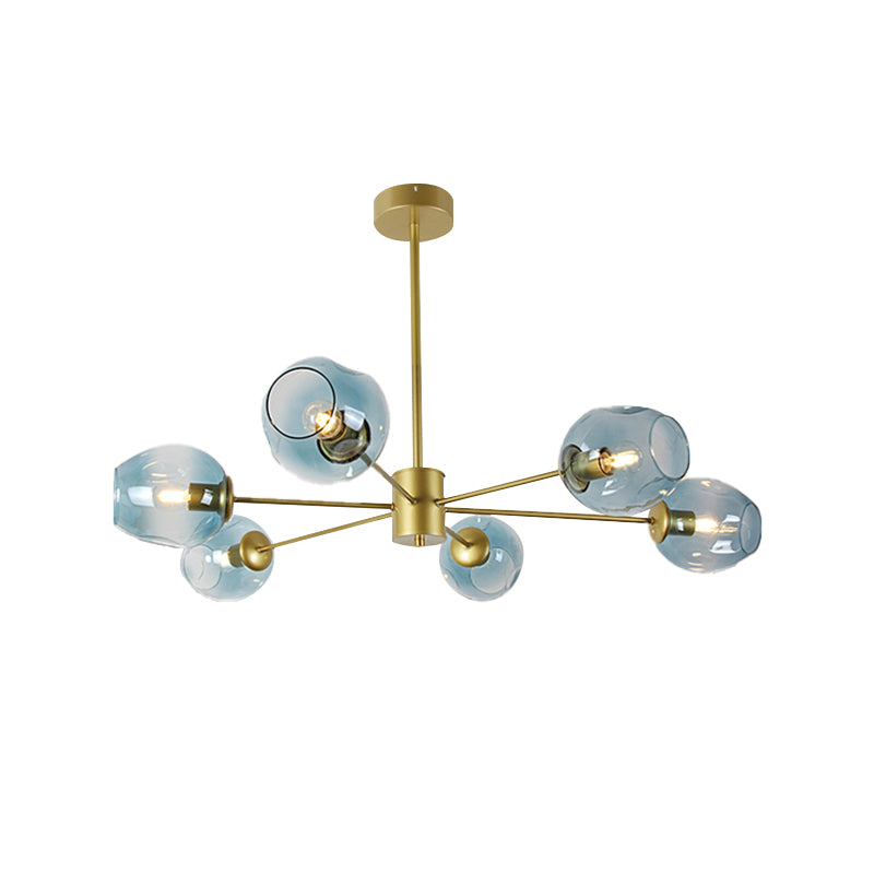 Gold Branch Chandelier Lighting Post Modern 6/8 Lights Light Blue/Clear/Amber Glass Ceiling Suspension Lamp Clearhalo 'Ceiling Lights' 'Chandeliers' 'Clear' 'Glass shade' 'Glass' 'Industrial' 'Modern Chandeliers' 'Modern' 'Tiffany' 'Traditional Chandeliers' Lighting' 171801
