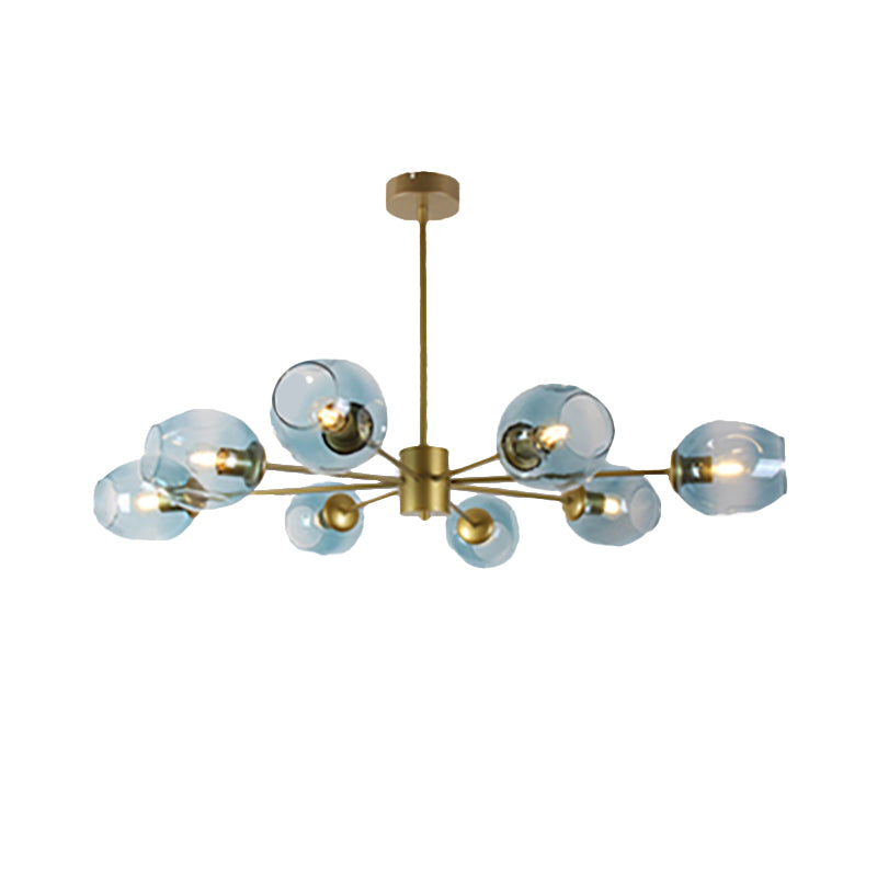 Gold Branch Chandelier Lighting Post Modern 6/8 Lights Light Blue/Clear/Amber Glass Ceiling Suspension Lamp Clearhalo 'Ceiling Lights' 'Chandeliers' 'Clear' 'Glass shade' 'Glass' 'Industrial' 'Modern Chandeliers' 'Modern' 'Tiffany' 'Traditional Chandeliers' Lighting' 171805
