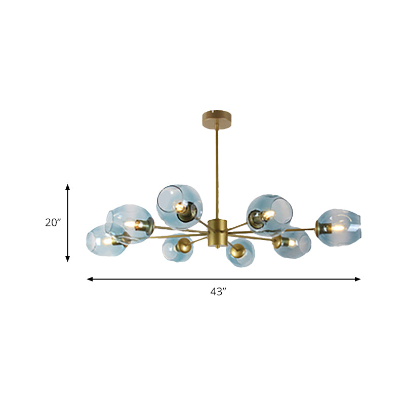 Gold Branch Chandelier Lighting Post Modern 6/8 Lights Light Blue/Clear/Amber Glass Ceiling Suspension Lamp Clearhalo 'Ceiling Lights' 'Chandeliers' 'Clear' 'Glass shade' 'Glass' 'Industrial' 'Modern Chandeliers' 'Modern' 'Tiffany' 'Traditional Chandeliers' Lighting' 171806