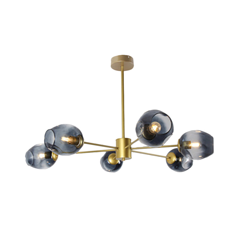Gold Branch Chandelier Lighting Post Modern 6/8 Lights Light Blue/Clear/Amber Glass Ceiling Suspension Lamp Clearhalo 'Ceiling Lights' 'Chandeliers' 'Clear' 'Glass shade' 'Glass' 'Industrial' 'Modern Chandeliers' 'Modern' 'Tiffany' 'Traditional Chandeliers' Lighting' 171809