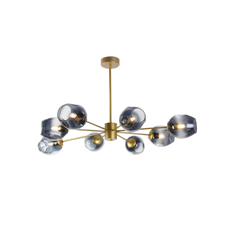 Gold Branch Chandelier Lighting Post Modern 6/8 Lights Light Blue/Clear/Amber Glass Ceiling Suspension Lamp Clearhalo 'Ceiling Lights' 'Chandeliers' 'Clear' 'Glass shade' 'Glass' 'Industrial' 'Modern Chandeliers' 'Modern' 'Tiffany' 'Traditional Chandeliers' Lighting' 171812