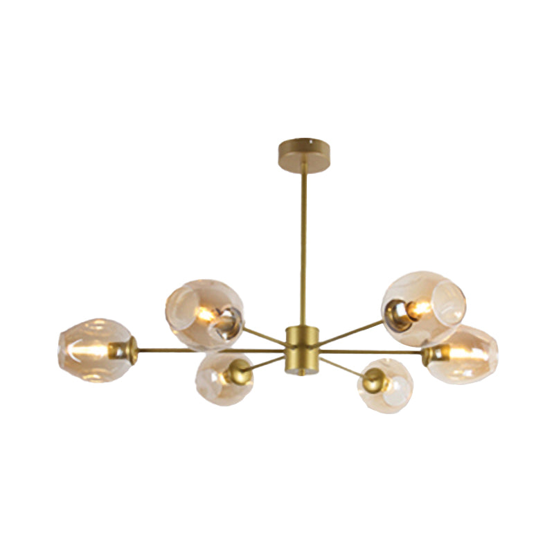 Gold Branch Chandelier Lighting Post Modern 6/8 Lights Light Blue/Clear/Amber Glass Ceiling Suspension Lamp Clearhalo 'Ceiling Lights' 'Chandeliers' 'Clear' 'Glass shade' 'Glass' 'Industrial' 'Modern Chandeliers' 'Modern' 'Tiffany' 'Traditional Chandeliers' Lighting' 171815