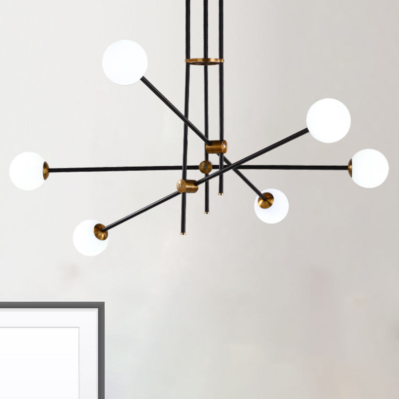 Modernist Exposed Ceiling Lamp Metallic 2/3 Lights Living Room Black Pendant Lighting with Opal Glass Ball Shade Clearhalo 'Ceiling Lights' 'Chandeliers' 'Modern Chandeliers' 'Modern' Lighting' 1719572