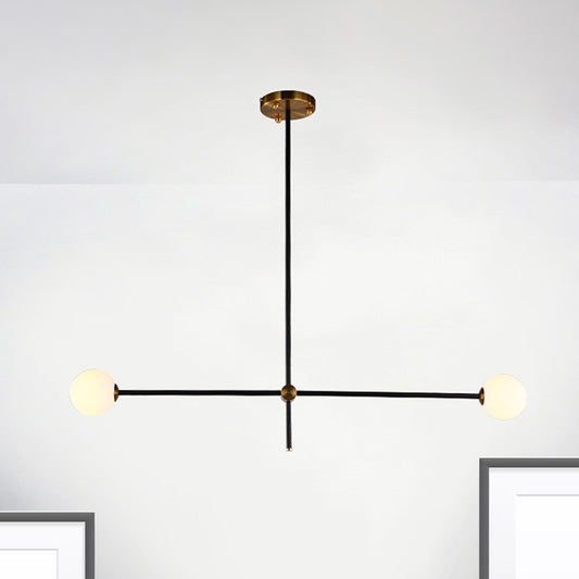 Modernist Exposed Ceiling Lamp Metallic 2/3 Lights Living Room Black Pendant Lighting with Opal Glass Ball Shade Clearhalo 'Ceiling Lights' 'Chandeliers' 'Modern Chandeliers' 'Modern' Lighting' 1719573