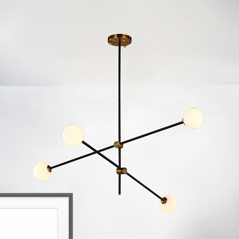 Modernist Exposed Ceiling Lamp Metallic 2/3 Lights Living Room Black Pendant Lighting with Opal Glass Ball Shade Clearhalo 'Ceiling Lights' 'Chandeliers' 'Modern Chandeliers' 'Modern' Lighting' 1719575