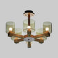 Wood Cylinder Chandelier Light with Radial Design Industrial 4/6/8 Lights Amber Glass Hanging Pendant Lamp Clearhalo 'Ceiling Lights' 'Chandeliers' 'Glass shade' 'Glass' 'Modern Chandeliers' 'Modern' Lighting' 1719588