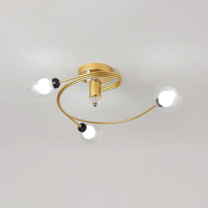Gold Spiral Semi Flush Lighting Nordic 3/5 Lights Ceiling Flushmount with Orb Clear/Milk/White Glass Shade Clearhalo 'Ceiling Lights' 'Close To Ceiling Lights' 'Close to ceiling' 'Glass shade' 'Glass' 'Pendant Lights' 'Semi-flushmount' Lighting' 1719631