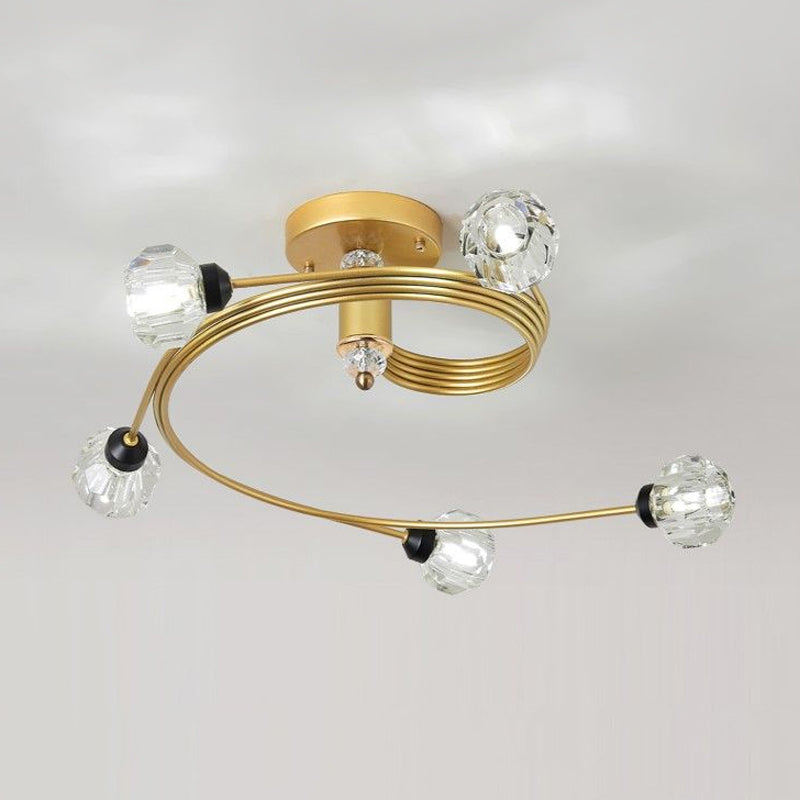 Gold Spiral Semi Flush Lighting Nordic 3/5 Lights Ceiling Flushmount with Orb Clear/Milk/White Glass Shade Clearhalo 'Ceiling Lights' 'Close To Ceiling Lights' 'Close to ceiling' 'Glass shade' 'Glass' 'Pendant Lights' 'Semi-flushmount' Lighting' 1719633