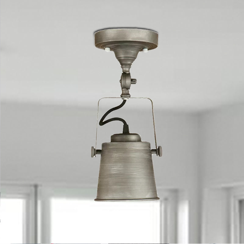 Bucket Shade Living Room Ceiling Lamp Antique Style Metal 1 Bulb Black/Rust Rotatable Semi Flush Pendant Light Clearhalo 'Ceiling Lights' 'Close To Ceiling Lights' 'Close to ceiling' 'Semi-flushmount' Lighting' 1719636