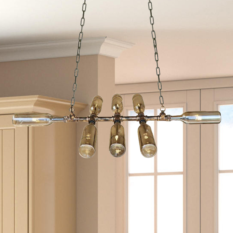 Blue/Amber 8 Heads Chandelier Pendant Light Vintage Style Glass Bottle Shade Hanging Lamp with Pipe for Stairway Clearhalo 'Ceiling Lights' 'Chandeliers' 'Clear' 'Close To Ceiling Lights' 'Glass shade' 'Glass' 'Industrial Chandeliers' 'Industrial' 'Middle Century Chandeliers' 'Modern' 'Tiffany' 'Traditional Chandeliers' Lighting' 1719644