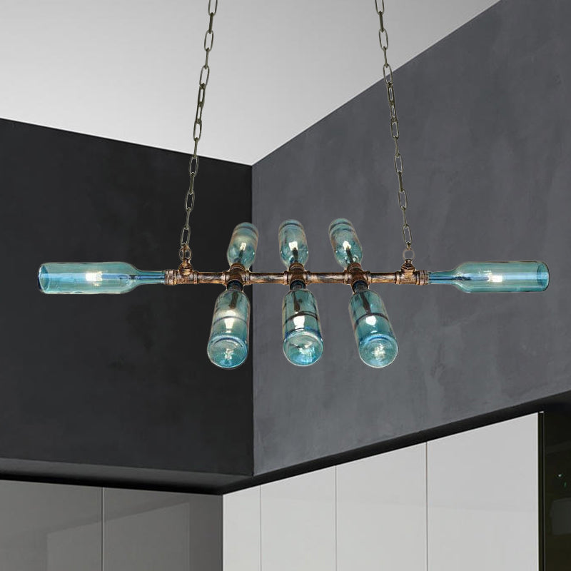 Blue/Amber 8 Heads Chandelier Pendant Light Vintage Style Glass Bottle Shade Hanging Lamp with Pipe for Stairway Clearhalo 'Ceiling Lights' 'Chandeliers' 'Clear' 'Close To Ceiling Lights' 'Glass shade' 'Glass' 'Industrial Chandeliers' 'Industrial' 'Middle Century Chandeliers' 'Modern' 'Tiffany' 'Traditional Chandeliers' Lighting' 1719646