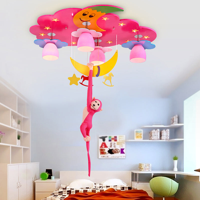 Colorful Night View Flush Mount Light with Hanging Money Modern Metal Ceiling Fixture for Teen 4 Pink Clearhalo 'Ceiling Lights' 'Close To Ceiling Lights' 'Close to ceiling' 'Flush mount' Lighting' 171999