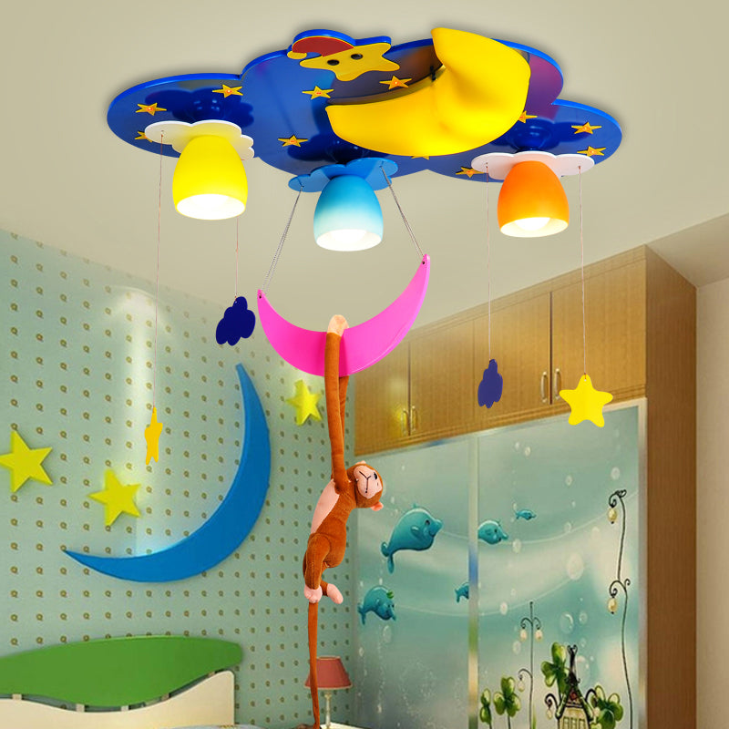 Colorful Night View Flush Mount Light with Hanging Money Modern Metal Ceiling Fixture for Teen 3 Blue Clearhalo 'Ceiling Lights' 'Close To Ceiling Lights' 'Close to ceiling' 'Flush mount' Lighting' 172002