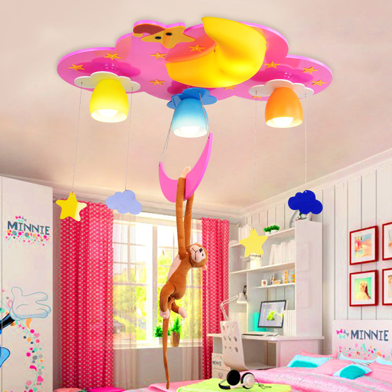 Colorful Night View Flush Mount Light with Hanging Money Modern Metal Ceiling Fixture for Teen 3 Pink Clearhalo 'Ceiling Lights' 'Close To Ceiling Lights' 'Close to ceiling' 'Flush mount' Lighting' 172005