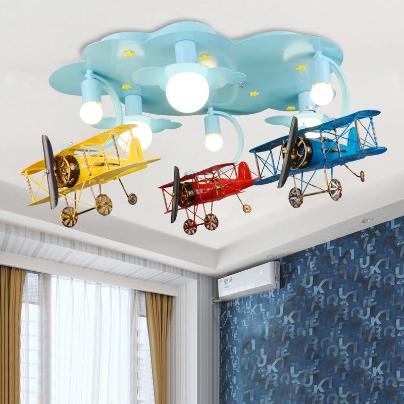 Cloud & Glider Semi Flush Mount Light Contemporary Cool Ceiling Light for Kindergarten Blue Clearhalo 'Ceiling Lights' 'Close To Ceiling Lights' 'Close to ceiling' 'Flush mount' Lighting' 172081