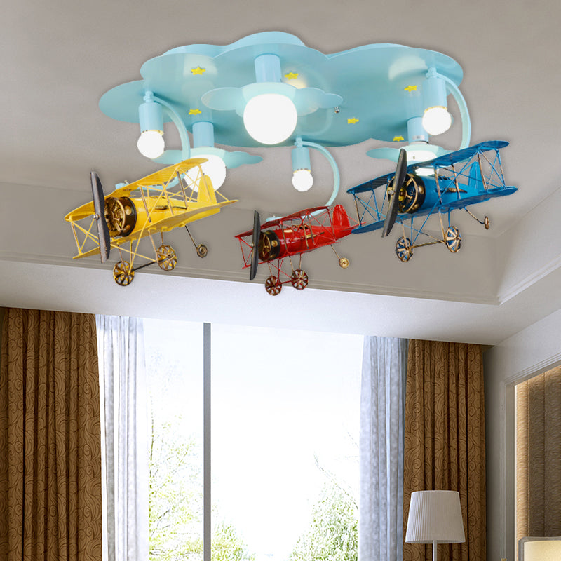 Cloud & Glider Semi Flush Mount Light Contemporary Cool Ceiling Light for Kindergarten Clearhalo 'Ceiling Lights' 'Close To Ceiling Lights' 'Close to ceiling' 'Flush mount' Lighting' 172082