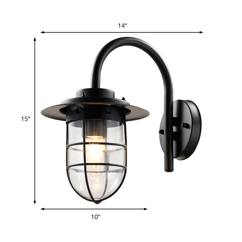 1 Bulb Caged Wall Mounted Light Fixture Coastal Black/Nickel Clear Glass Lighting for Living Room Clearhalo 'Art deco wall lights' 'Cast Iron' 'Glass' 'Industrial wall lights' 'Industrial' 'Middle century wall lights' 'Modern' 'Rustic wall lights' 'Tiffany' 'Traditional wall lights' 'Wall Lamps & Sconces' 'Wall Lights' Lighting' 172099