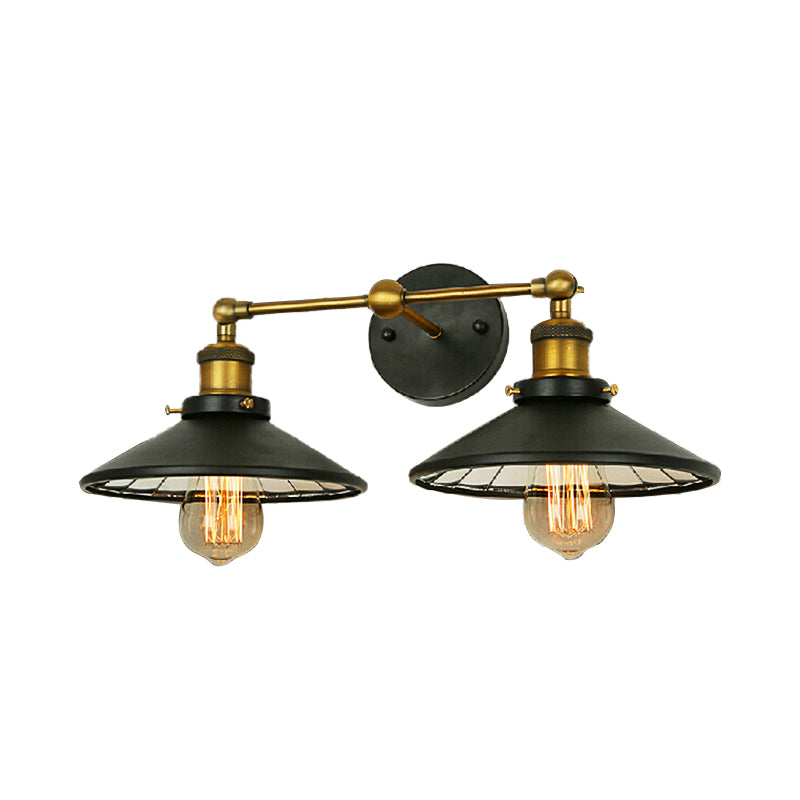 2/3 Bulbs Cone Shade Wall Mount Light Vintage Style Black Metal Sconce Lighting for Restaurant Clearhalo 'Art deco wall lights' 'Cast Iron' 'Glass' 'Industrial wall lights' 'Industrial' 'Middle century wall lights' 'Modern' 'Rustic wall lights' 'Tiffany' 'Traditional wall lights' 'Wall Lamps & Sconces' 'Wall Lights' Lighting' 172118