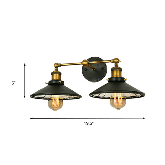 2/3 Bulbs Cone Shade Wall Mount Light Vintage Style Black Metal Sconce Lighting for Restaurant Clearhalo 'Art deco wall lights' 'Cast Iron' 'Glass' 'Industrial wall lights' 'Industrial' 'Middle century wall lights' 'Modern' 'Rustic wall lights' 'Tiffany' 'Traditional wall lights' 'Wall Lamps & Sconces' 'Wall Lights' Lighting' 172119