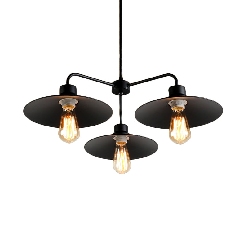 Black 3/5 Lights Chandelier Lighting Vintage Industrial Metallic Round Shade Pendant Light with Hanging Rod Clearhalo 'Cast Iron' 'Ceiling Lights' 'Chandeliers' 'Industrial Chandeliers' 'Industrial' 'Metal' 'Middle Century Chandeliers' 'Rustic Chandeliers' 'Tiffany' Lighting' 172180