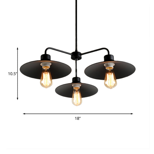 Black 3/5 Lights Chandelier Lighting Vintage Industrial Metallic Round Shade Pendant Light with Hanging Rod Clearhalo 'Cast Iron' 'Ceiling Lights' 'Chandeliers' 'Industrial Chandeliers' 'Industrial' 'Metal' 'Middle Century Chandeliers' 'Rustic Chandeliers' 'Tiffany' Lighting' 172181