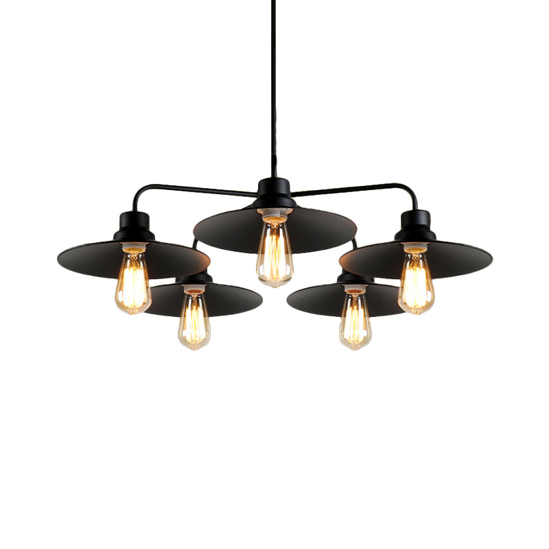 Black 3/5 Lights Chandelier Lighting Vintage Industrial Metallic Round Shade Pendant Light with Hanging Rod Clearhalo 'Cast Iron' 'Ceiling Lights' 'Chandeliers' 'Industrial Chandeliers' 'Industrial' 'Metal' 'Middle Century Chandeliers' 'Rustic Chandeliers' 'Tiffany' Lighting' 172184