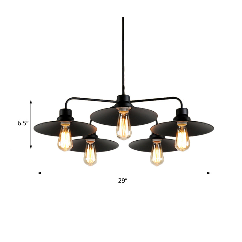Black 3/5 Lights Chandelier Lighting Vintage Industrial Metallic Round Shade Pendant Light with Hanging Rod Clearhalo 'Cast Iron' 'Ceiling Lights' 'Chandeliers' 'Industrial Chandeliers' 'Industrial' 'Metal' 'Middle Century Chandeliers' 'Rustic Chandeliers' 'Tiffany' Lighting' 172185