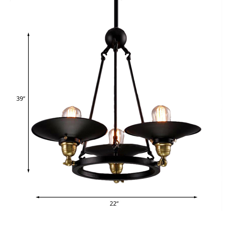 Metal Ring Chandelier Light Fixture Vintage Style 3/6 Lights Dining Table Pendant Lighting with Flared Shade in Black Clearhalo 'Cast Iron' 'Ceiling Lights' 'Chandeliers' 'Industrial Chandeliers' 'Industrial' 'Metal' 'Middle Century Chandeliers' 'Rustic Chandeliers' 'Tiffany' Lighting' 172189