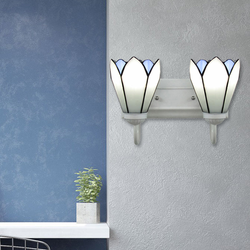 2 Heads Wall Mounted Light Tiffany Lily White Glass Sconce Light Fixture for Bedroom Clearhalo 'Industrial' 'Middle century wall lights' 'Tiffany wall lights' 'Tiffany' 'Wall Lamps & Sconces' 'Wall Lights' Lighting' 172230