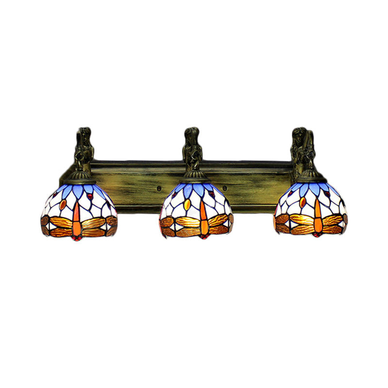 Bronze 3 Heads Wall Mounted Light Baroque Multicolor Stained Glass Dome Sconce Light Clearhalo 'Industrial' 'Middle century wall lights' 'Tiffany wall lights' 'Tiffany' 'Wall Lamps & Sconces' 'Wall Lights' Lighting' 172270
