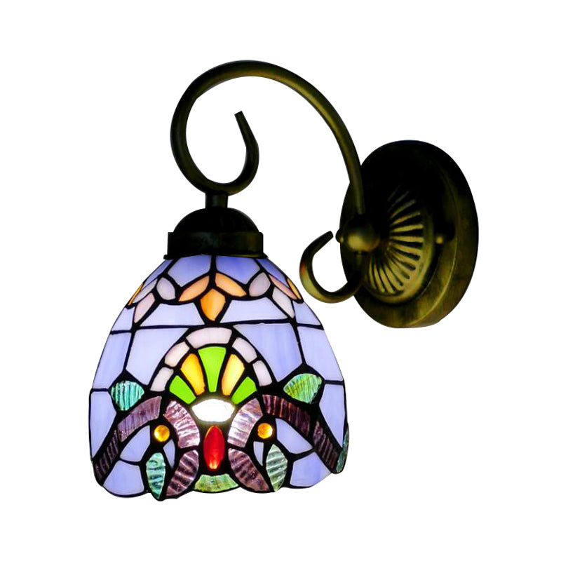 Dome Wall Lighting with Blue/Brown Glass Shade Victorian Style 1 Light Mini Sconce Light in Brass Finish Clearhalo 'Industrial' 'Middle century wall lights' 'Tiffany wall lights' 'Tiffany' 'Wall Lamps & Sconces' 'Wall Lights' Lighting' 172287