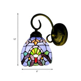 Dome Wall Lighting with Blue/Brown Glass Shade Victorian Style 1 Light Mini Sconce Light in Brass Finish Clearhalo 'Industrial' 'Middle century wall lights' 'Tiffany wall lights' 'Tiffany' 'Wall Lamps & Sconces' 'Wall Lights' Lighting' 172288