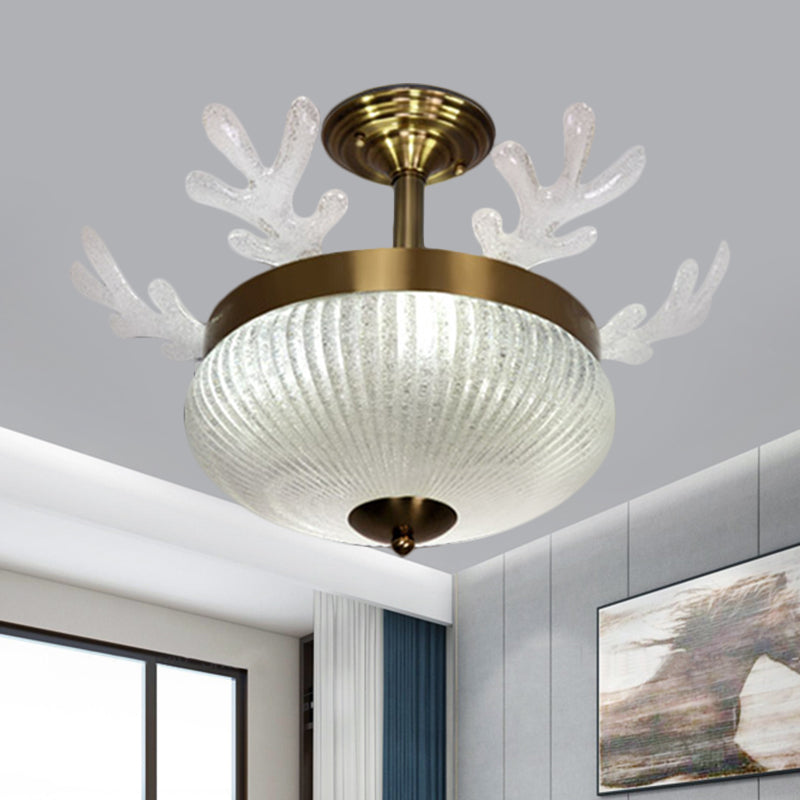 Bowl Prismatic Glass Ceiling Light Nordic 8-Head Gold Semi Flush Mount with Antler Design Gold Clearhalo 'Ceiling Lights' 'Close To Ceiling Lights' 'Close to ceiling' 'Semi-flushmount' Lighting' 1722991