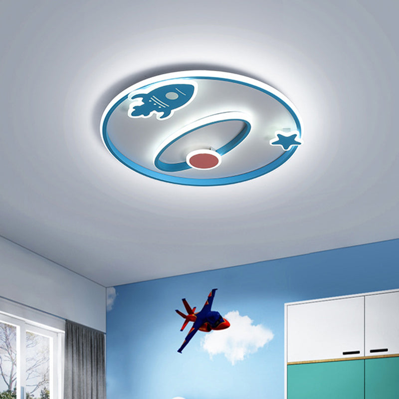 Spaceship Flush Mount Fixture Cartoon Acrylic LED Nursery Close to Ceiling Lamp in Blue Blue Clearhalo 'Ceiling Lights' 'Close To Ceiling Lights' 'Close to ceiling' 'Flush mount' Lighting' 1722995