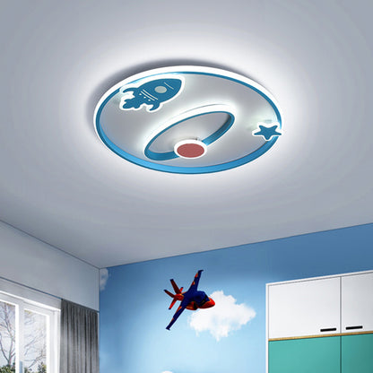 Spaceship Flush Mount Fixture Cartoon Acrylic LED Nursery Close to Ceiling Lamp in Blue Blue Clearhalo 'Ceiling Lights' 'Close To Ceiling Lights' 'Close to ceiling' 'Flush mount' Lighting' 1722995