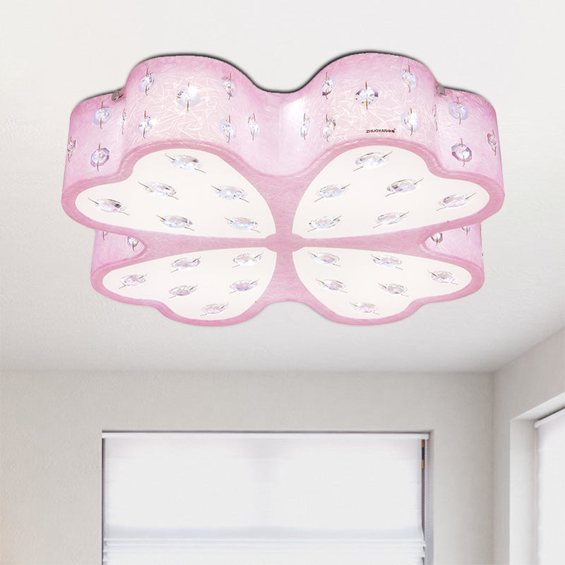 Flower Close to Ceiling Lighting Kids Acrylic LED Pink Flush Mount Light with Crystal Deco Pink Clearhalo 'Ceiling Lights' 'Close To Ceiling Lights' 'Close to ceiling' 'Flush mount' Lighting' 1723071