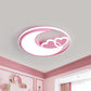 LED Playroom Ceiling Fixture Nordic Black/Pink Flush Lamp with Crescent and Heart Acrylic Shade Clearhalo 'Ceiling Lights' 'Close To Ceiling Lights' 'Close to ceiling' 'Flush mount' Lighting' 1723100