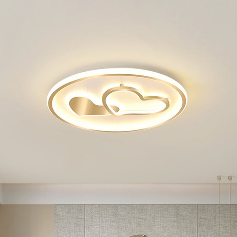 Loving Heart Flush Mount Light Modernist Metallic Sleeping Room LED Ceiling Flush in Gold, 16"/19.5" Wide Clearhalo 'Ceiling Lights' 'Close To Ceiling Lights' 'Close to ceiling' 'Flush mount' Lighting' 1723116