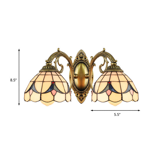 2 Lights Dome Wall Lamp with Magnolia White/Beige Glass Tiffany Sconce Light for Living Room Clearhalo 'Industrial' 'Middle century wall lights' 'Tiffany wall lights' 'Tiffany' 'Wall Lamps & Sconces' 'Wall Lights' Lighting' 172314