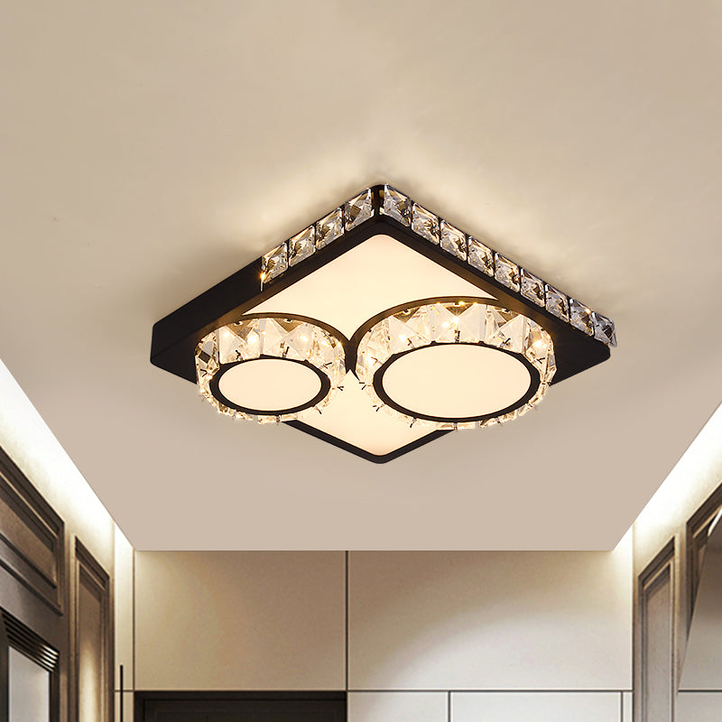 Simple LED Close to Ceiling Lamp Black Round/Square Flush Mount Light with Crystal Block Shade Clearhalo 'Ceiling Lights' 'Close To Ceiling Lights' 'Close to ceiling' 'Flush mount' Lighting' 1723214