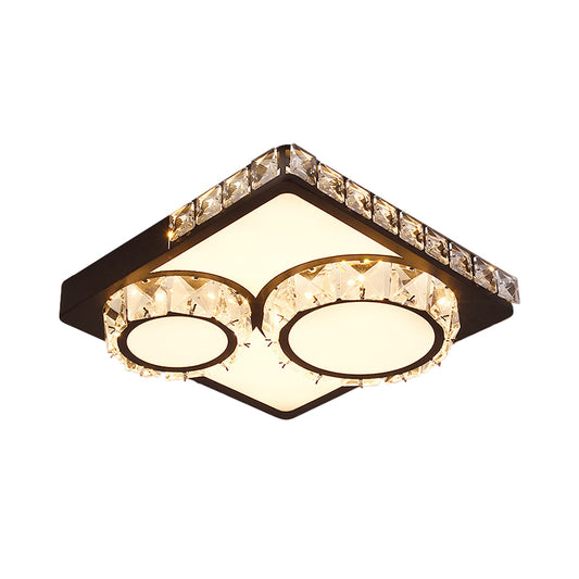 Simple LED Close to Ceiling Lamp Black Round/Square Flush Mount Light with Crystal Block Shade Clearhalo 'Ceiling Lights' 'Close To Ceiling Lights' 'Close to ceiling' 'Flush mount' Lighting' 1723215